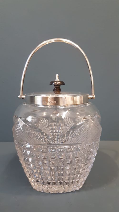 George V Solid Silver and Cut Crystal Biscuit Jar