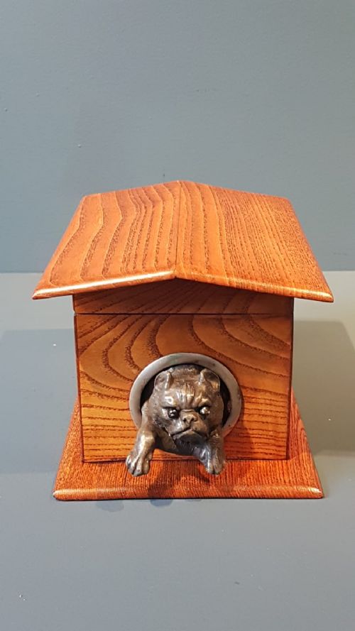 Rare Victorian Bulldog in Kennel Ash Tea Caddy