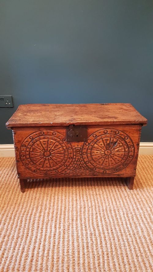 Elm Six Plank Coffer with Carved Front