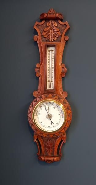 Victorian Polished Oak Starburst Banjo Barometer