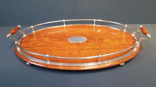 Immaculate Victorian Oak and Silver Plate Tray