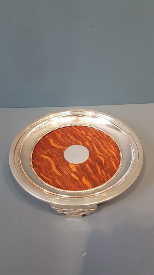 Edwardian Oak and Silver Plate Decanter Coaster