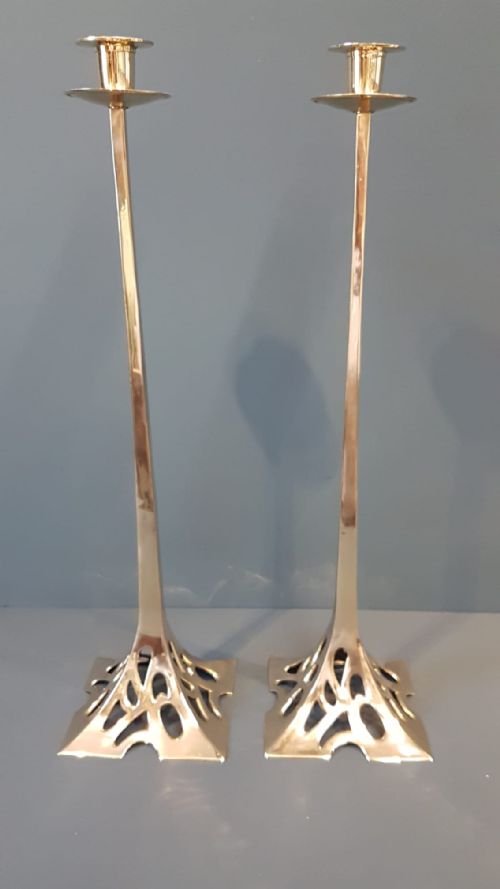 Pair of Art Nouveau Brass Candlesticks