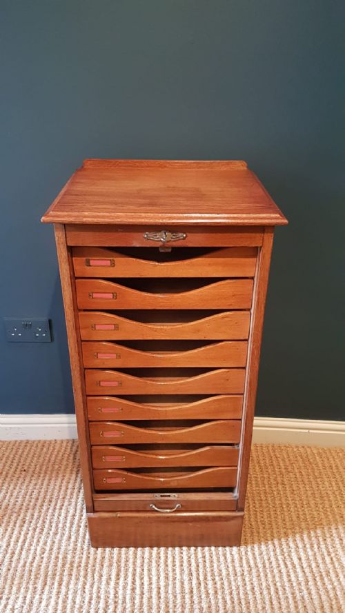 Edwardian Solid Oak Tambour Front File Cabinet