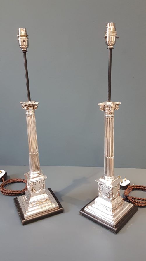 Pair of Sheffield Plate Candlestick Lamps
