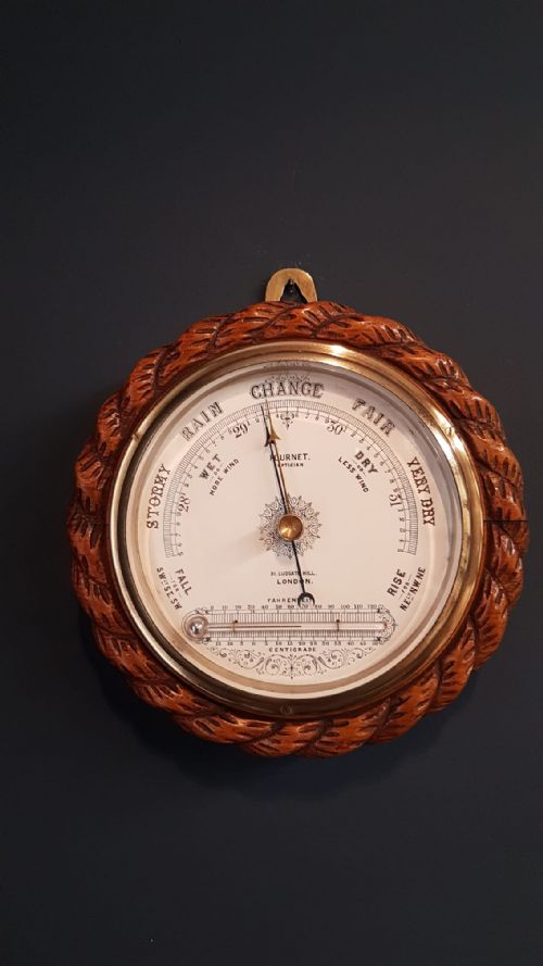 Victorian Oak Ships Barometer with Thermometer