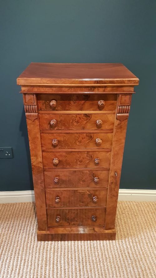 Victorian Burr Walnut Wellington Chest