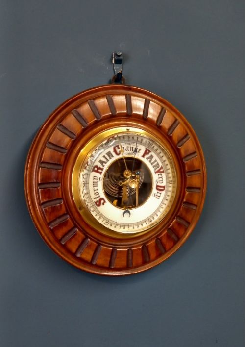 Victorian Walnut Visible Works Aneroid Barometer