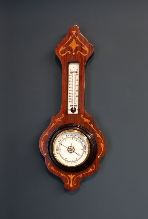 Small Victorian Rosewood Inlaid Banjo Barometer