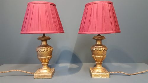 Pair of Timber Gilt Edwardian Table Lamps