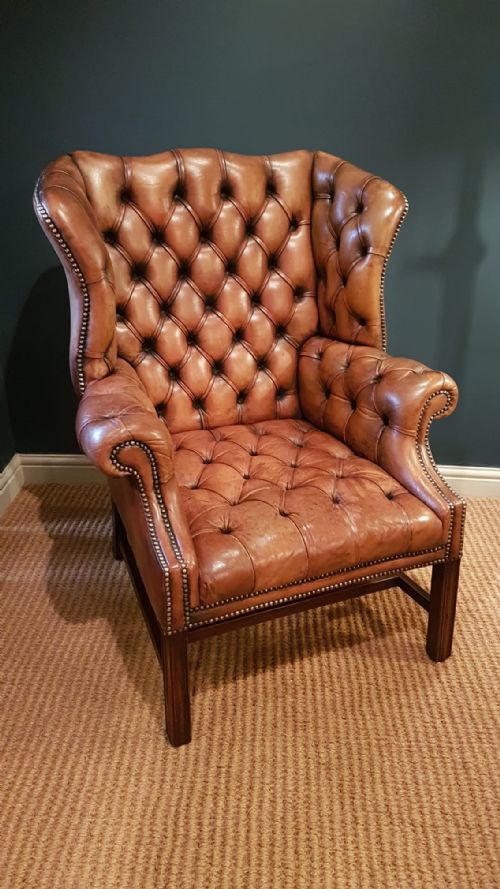 Superb 1920'S Leather Wing Back Arm Chair