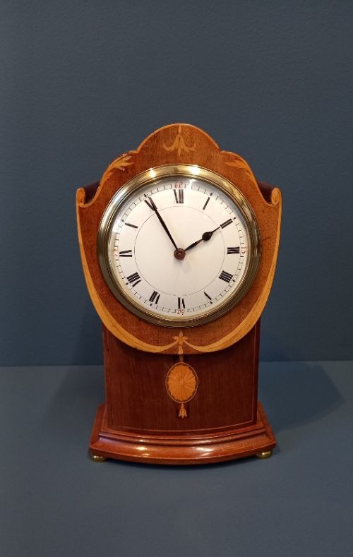 Edwardian Sheraton Garland Inlaid Mantel Clock