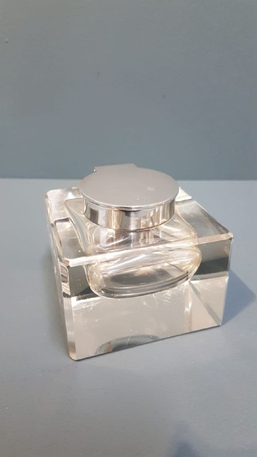 Large Edwardian Silver Top Ink Well