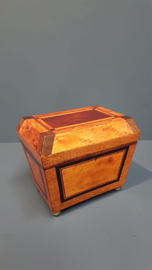 Regency Oak, Satinwood and Mahogany Tea Caddy
