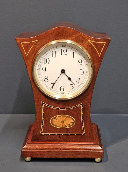 Edwardian Flared Top Inlaid Mantel Clock