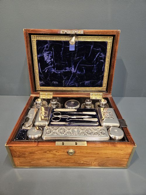 Outstanding Georgian Kingwood Travelling Box with Silver Contents