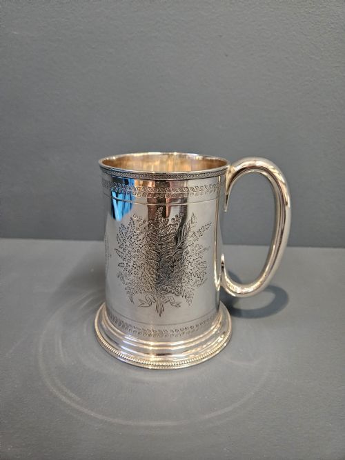 Victorian Engraved Silver Tankard by Barnard