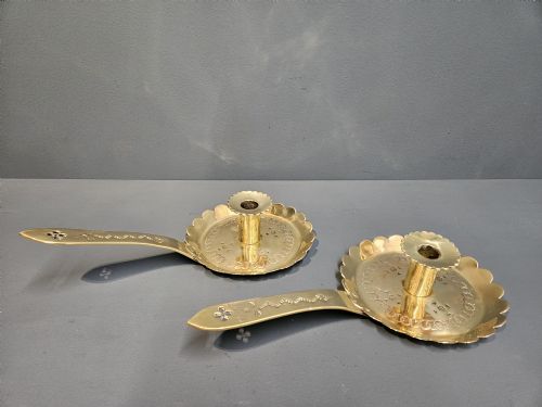 Pair of Brass Arts and Crafts Chamber Sticks