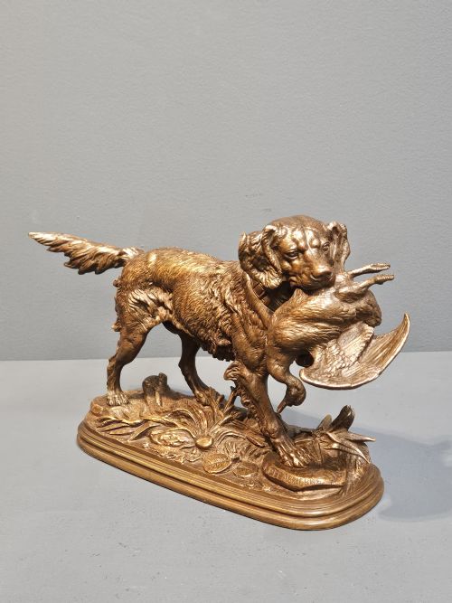 Superb Bronze of a Retriever Paul Edouard Delabrierre