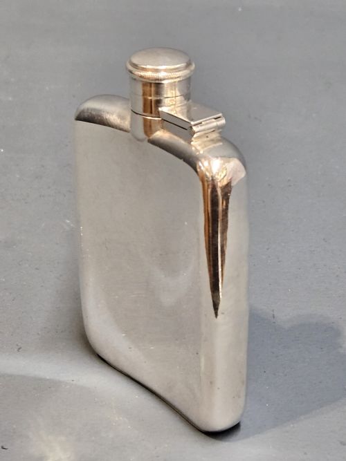 George V Period Silver Curved Hip Flask
