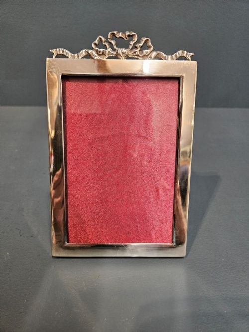 Edwardian Silver Photo Frame with Ribbon Crest
