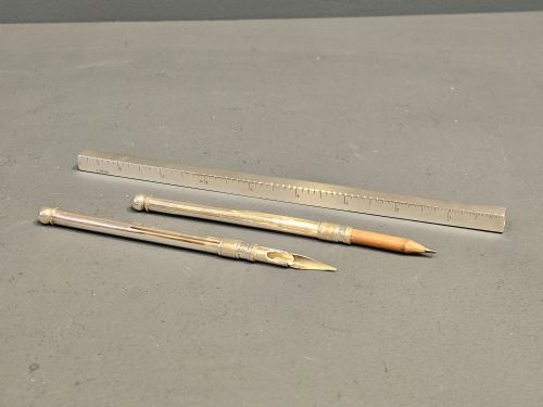 Unusual William IV Silver Ruler Pen and Pencil Combination