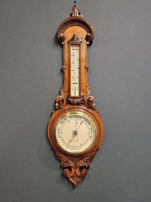 Victorian Carved Oak Banjo Barometer