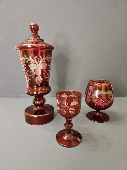 Three Pieces of Victorian Bohemian Glass