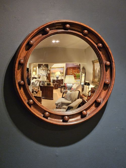 Edwardian Oak Framed Convex Mirror