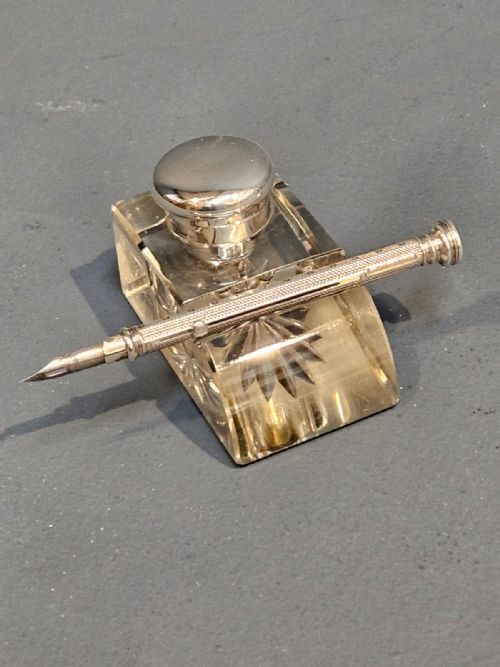 Victorian Silver and Crystal Pen and Ink Stand
