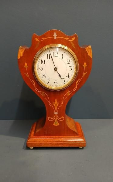 Edwardian Art Nouveau Fruitwood Inlaid Mantel Clock