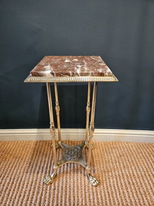 Victorian Brass Marble Topped Lamp or Plant Stand