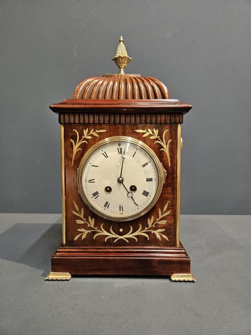 Victorian Brass Inlaid Mahogany Mantel Clock