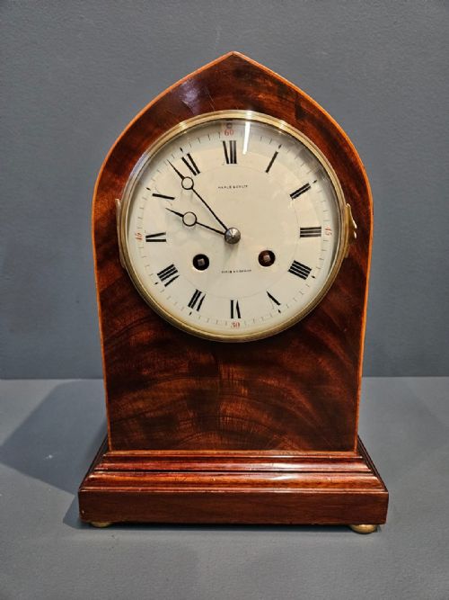 Edwardian Mahogany Gong Chiming Mantel Clock