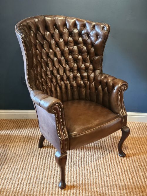 Superb Victorian Leather Button Back Arm Chair