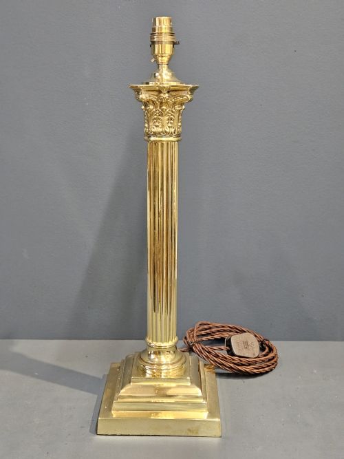 Edwardian Corinthian Column Brass Table Lamp