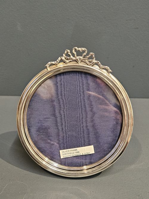 Edwardian Circular Ribbon Crest Silver Photo Frame