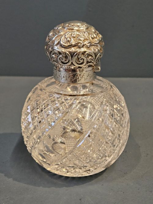 Large Edwardian Silver and Crystal Scent Bottle
