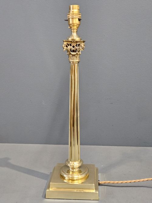 Edwardian Cast Brass Corinthian Column Table Lamp