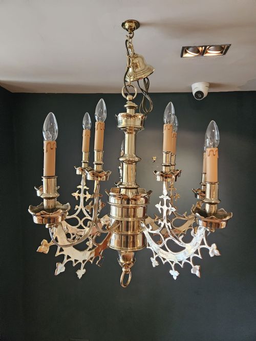 Edwardian Cast Brass Chandelier