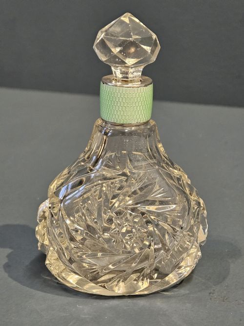 Silver and Engine Turned Enamel Collar Scent Bottle