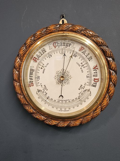 Victorian Oak Rope Twist Ships Barometer