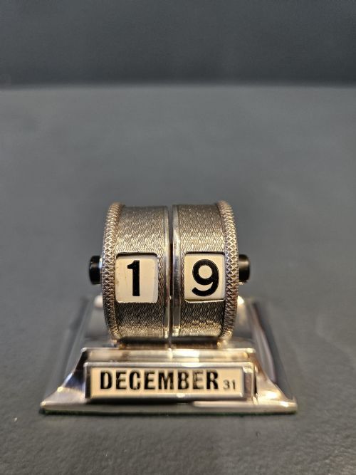 Engine Turned Silver Perpetual Desk Calendar