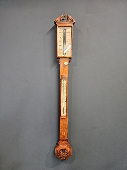 Adie of Edinburgh Victorian Oak Stick Barometer