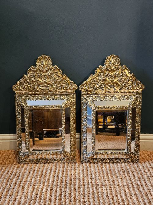 Pair of Victorian Brass Cushion Frame Mirrors