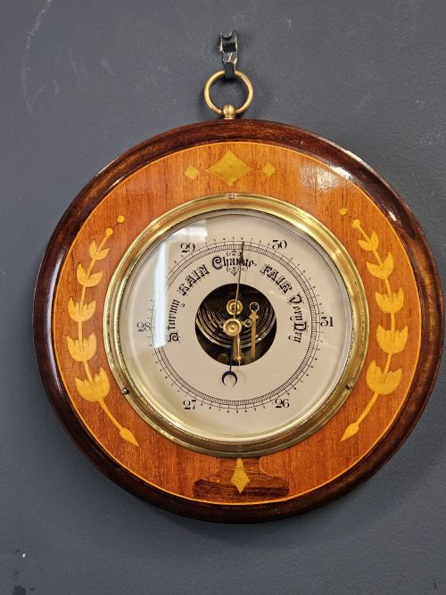 Edwardian Inlaid Silvered Dial Barometer