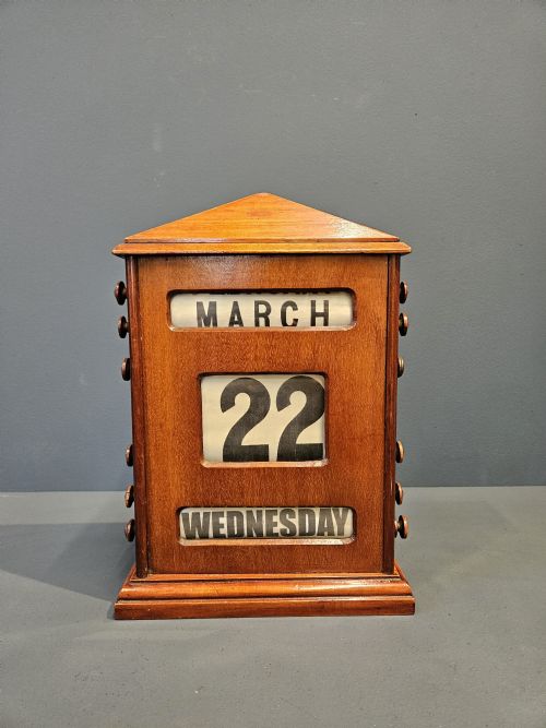 Large Edwardian Walnut Perpetual Desk Calendar