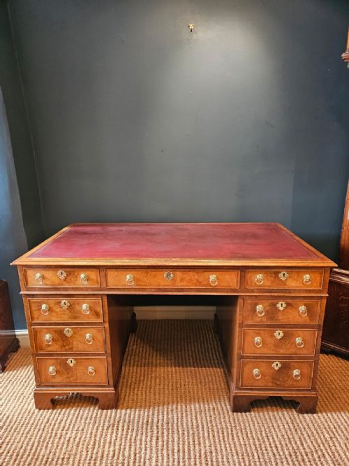 Edwardian Figured Walnut Pedestal Desk
