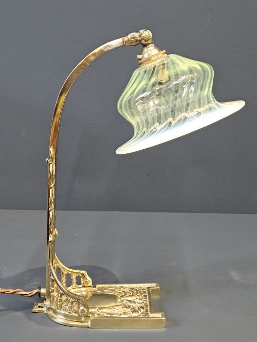 Art Nouveau Lamp and Vaseline Glass Shade