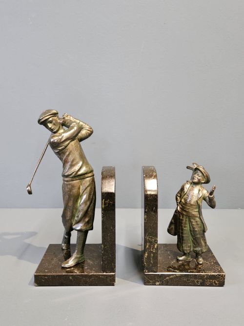 Pair of 1930'S Bronze and Marble Book Ends